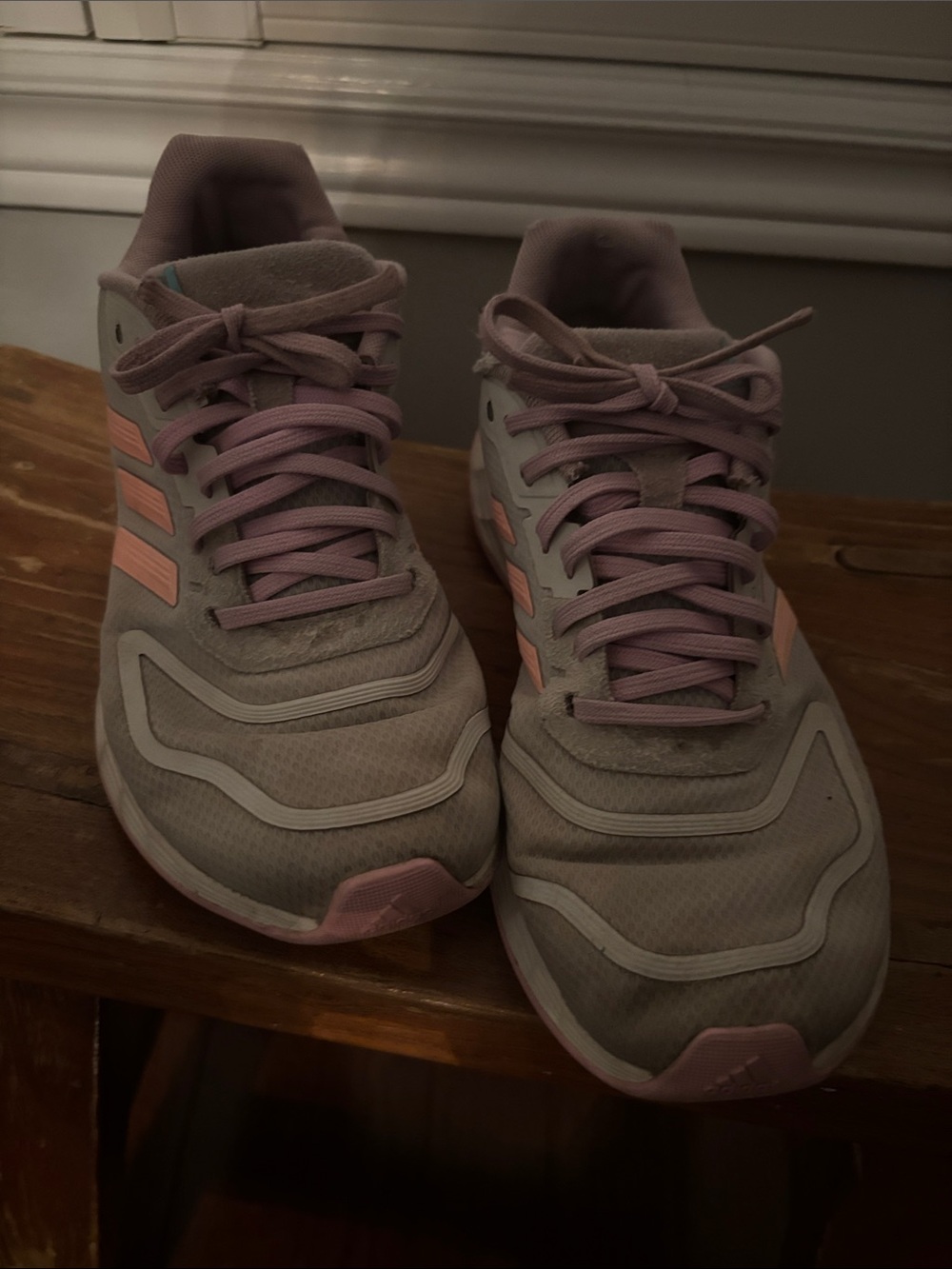 Kids - Girls - size: 5 - Running Shoes — Light Gray with Pink Accents - ADIDAS